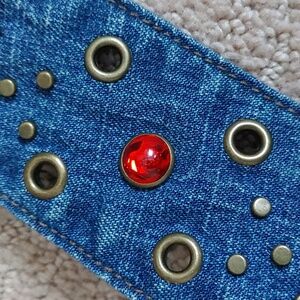 Vintage Blue Jean Bling Denim Belt Red Stones